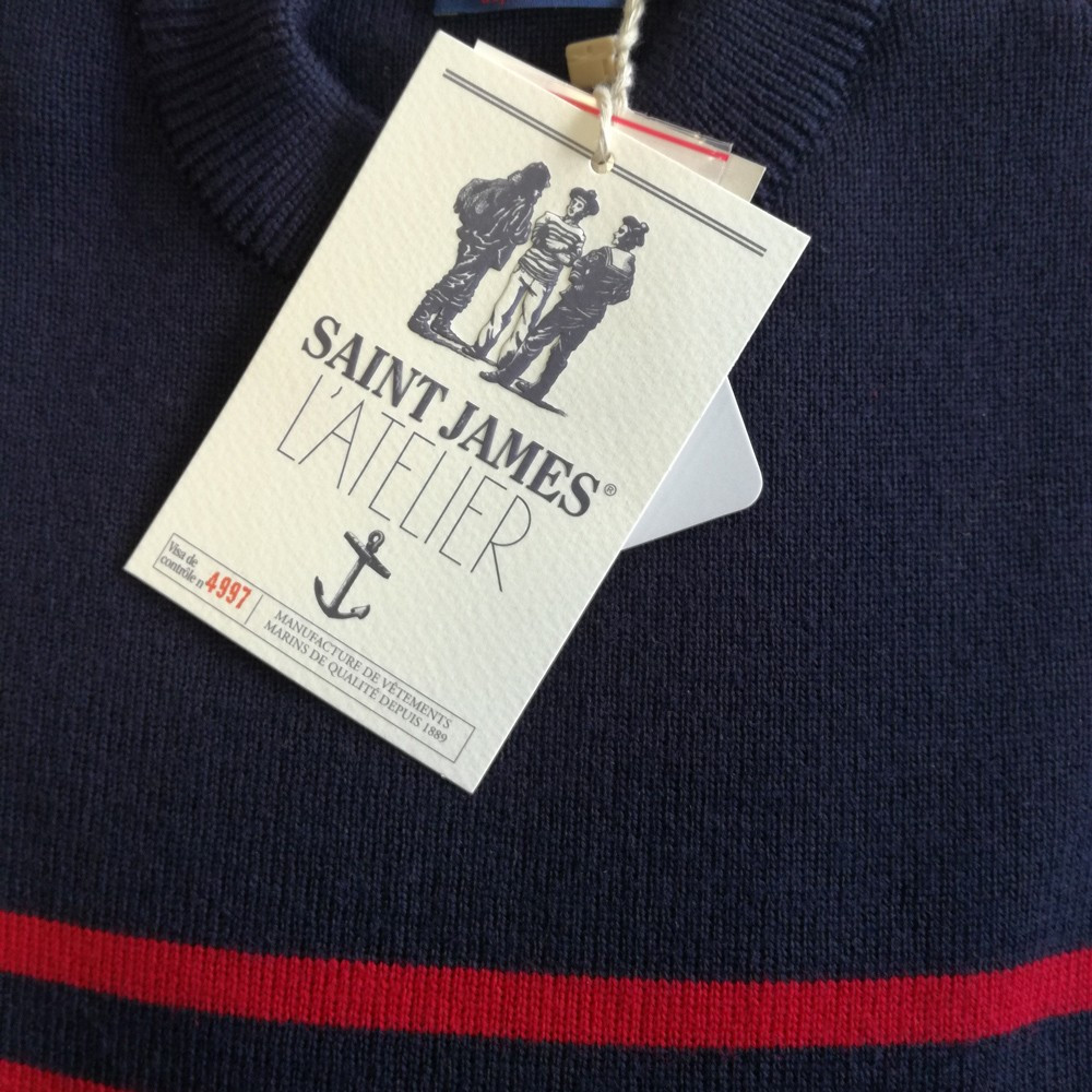 Pull Marin Saint James Rayé Rouge Et Bleu Marine - Taille S, Occasion Très Bon état, Style Breton