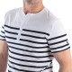 Tee-shirt col tunisien pour homme NOAH - blanc rayé marine