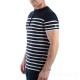 Tee-shirt col tunisien pour homme NOAH - marine rayé blanc