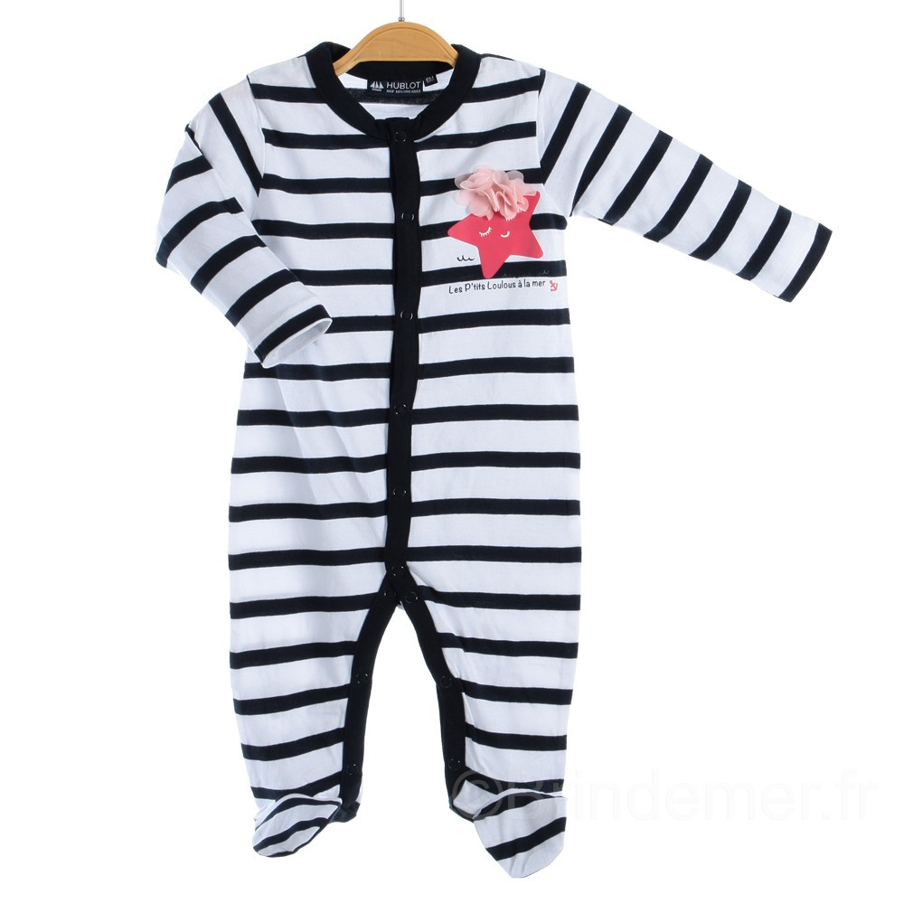 Pyjama Grenouillère Mickey Marin Rayé - 100% Coton Doux - Tailles 6 à 24 Mois