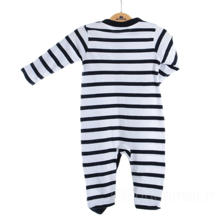 Pyjama marin en coton WYSTITI -  blanc rayé marine