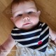 BAVOIR bandana pour bébé triangle - Face A : rayé marine/écru , Face B : Marine uni