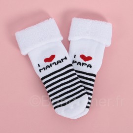Chaussettes anti-dérapantes bouclette pour enfant - motif coeur “I love papa“, “I love Maman“