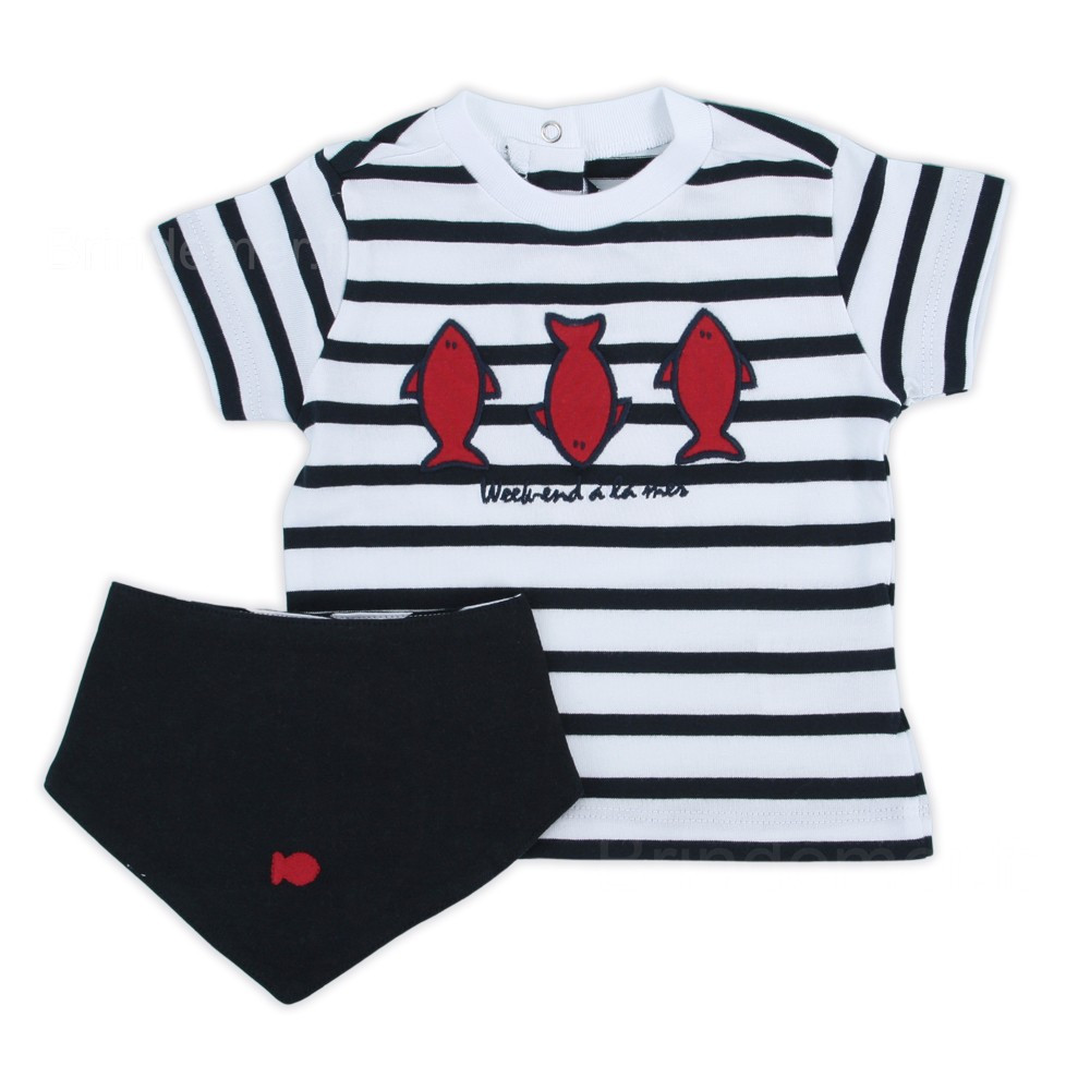 Loalirando Ensemble Bébé Garçon 3 Pièces - Body Rayé + Salopette + Bonnet Motifs Animaux 0-18 Mois