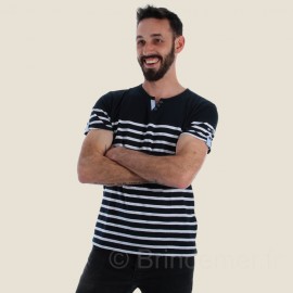 Tee-shirt marinière col V homme NICOLO - coloris Marine/blanc