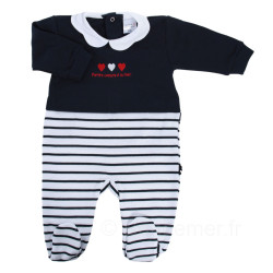 Pyjama Grenouillère Mickey Marin Rayé - Taille 6 à 24 Mois - 100% Coton Doux