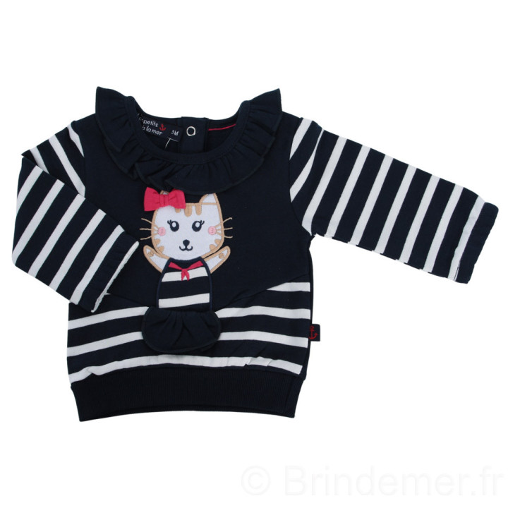 Ensemble marin sweat et pantalon bébé broderie chat