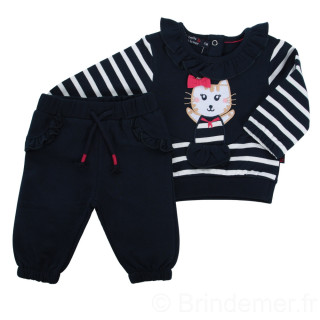 Ensemble sweat et pantalon pour bébé style marin et broderie fantaisie chat