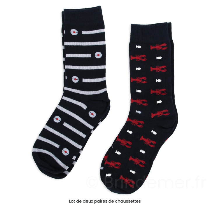Lot de deux paires de chaussettes thème marin ARMORIQUE - Week-end à La Mer