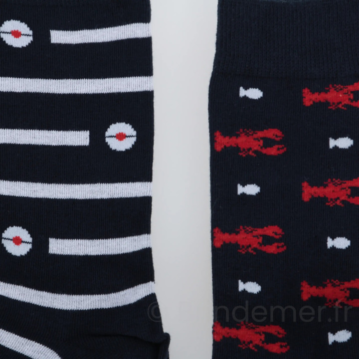 Lot de deux paires de chaussettes thème marin ARMORIQUE - Week-end à La Mer