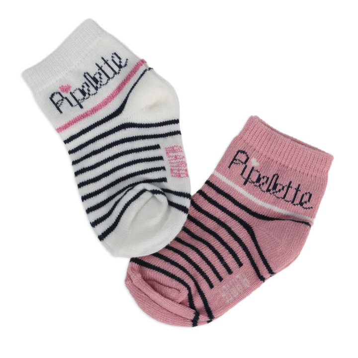 Lot de deux paires de chaussettes rayées et petits poissons rouges