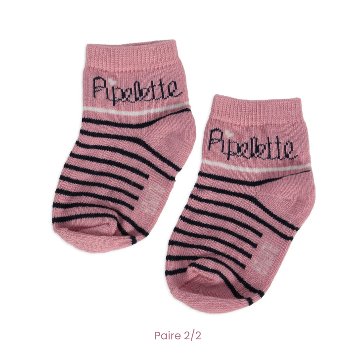 Lot de deux paires de chaussettes rayées et petits poissons rouges