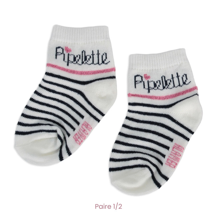 Lot de deux paires de chaussettes rayées et petits poissons rouges