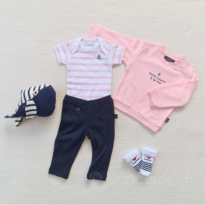 Body manches courtes pour bébé style marin rayé - Petit Coeur à la Mer