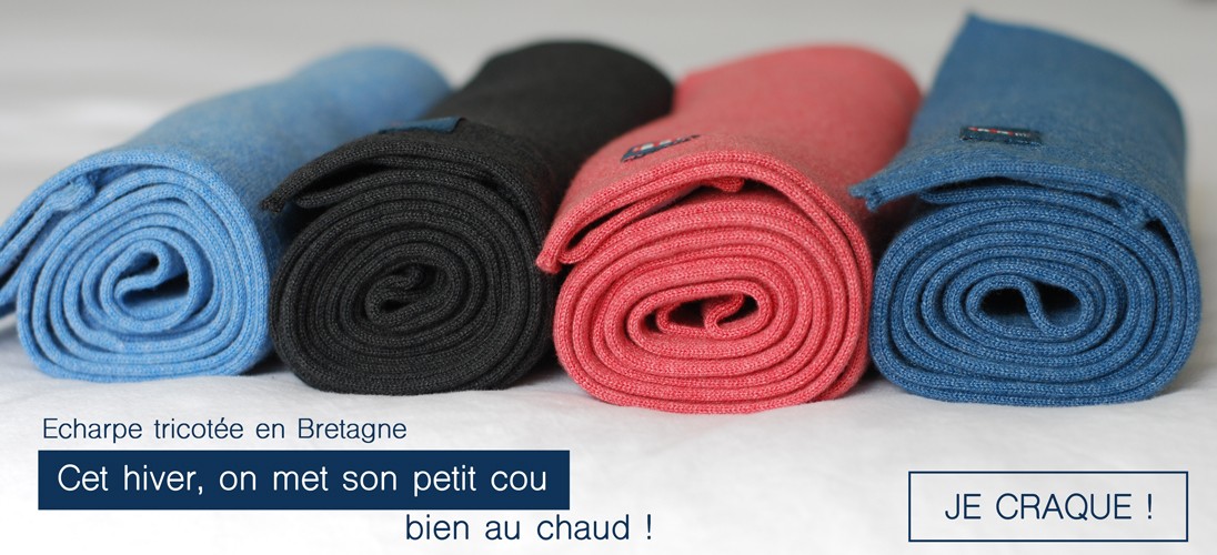 Echarpe tricotée en Bretagne maille 50 % coton, 50 % acrylique Brin de Mer