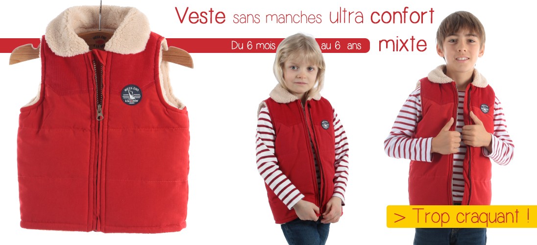 La petite veste rouge sans manches ultra confort pour fille ou garçon